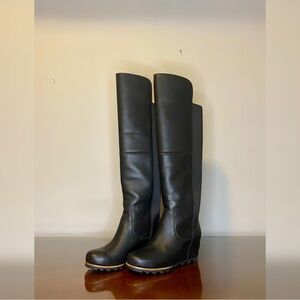 NWOB Rare Sorel Joan of Arctic Wedge Tall II Over The Knee BLK Leather Boots 6.5